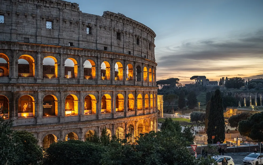 The Colosseum in Rome at dusk